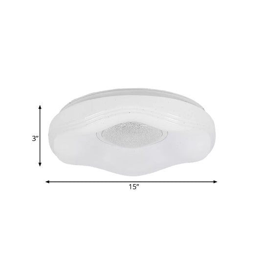 Modernist Led Flush Light With Acrylic White Flower Shade In White/Warm Available 15’/19’ Widths