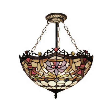 Victorian Tiffany Style Ceiling Fixture - 12’/16’ Wide Bowl Design Light