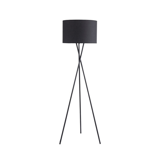 Simple Fabric Drum Shade Floor Reading Lamp With Tripod Stand - White/Black 1 Light
