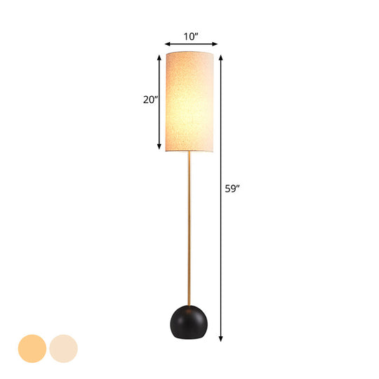 Minimalist Flaxen/Beige 1-Light Standing Floor Lamp With Cylindrical Fabric Shade - Ideal For Living