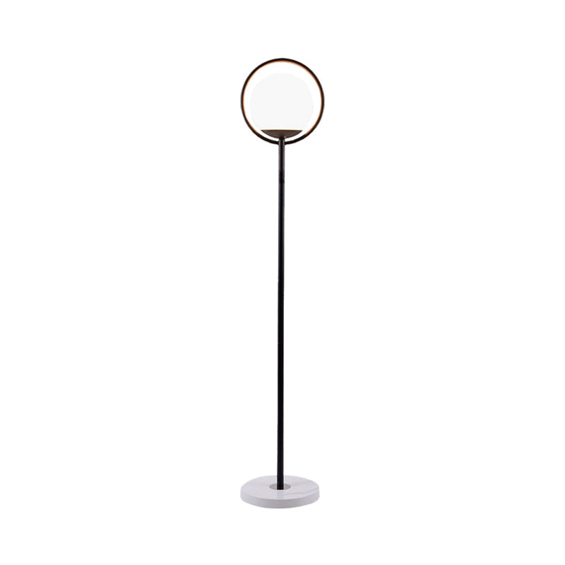 Halo Ring Minimal Metal Floor Lamp With White Glass Shade