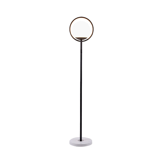 Halo Ring Minimal Metal Floor Lamp With White Glass Shade