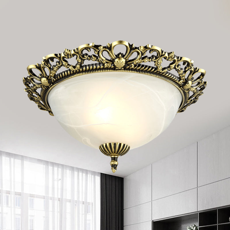Opal Frosted Glass Flushmount Countryside Brass/White Floral Ceiling Lamp 11’/19.5’ Wide