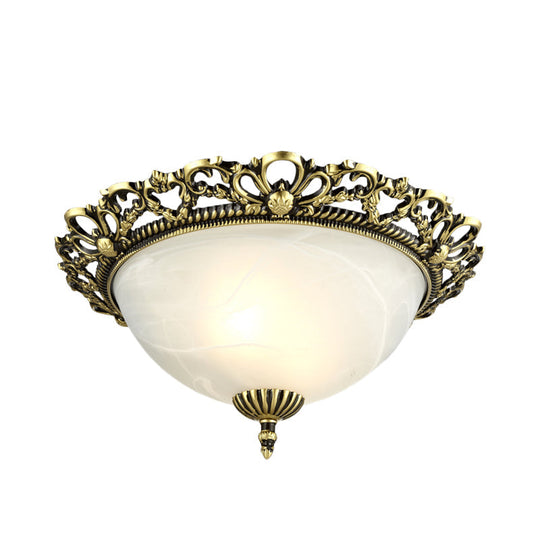 Opal Frosted Glass Flushmount Countryside Brass/White Floral Ceiling Lamp 11/19.5 Wide