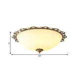 Rural Brass Flush Mount Ceiling Lamp With Frosted White Glass - 3/5 Bulbs Half-Globe Design