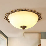 Rural Brass Flush Mount Ceiling Lamp With Frosted White Glass - 3/5 Bulbs Half-Globe Design 3 /