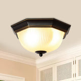 Black Milk Glass Ribbed Dome Ceiling Flush Light - Classic 2-Head Mount