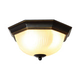Black Milk Glass Ribbed Dome Ceiling Flush Light - Classic 2-Head Mount