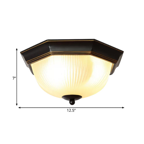 Black Milk Glass Ribbed Dome Ceiling Flush Light - Classic 2-Head Mount