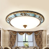 Blue Dome Cream Glass Led Ceiling Mount Lamp - Retro Flush Light Fixture For Dining Room