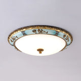 Blue Dome Cream Glass Led Ceiling Mount Lamp - Retro Flush Light Fixture For Dining Room