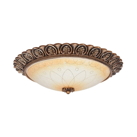 Antique Leaf-Trimmed Gold Led Flush Ceiling Light With Frosted Glass Dome - Flushmount Lighting