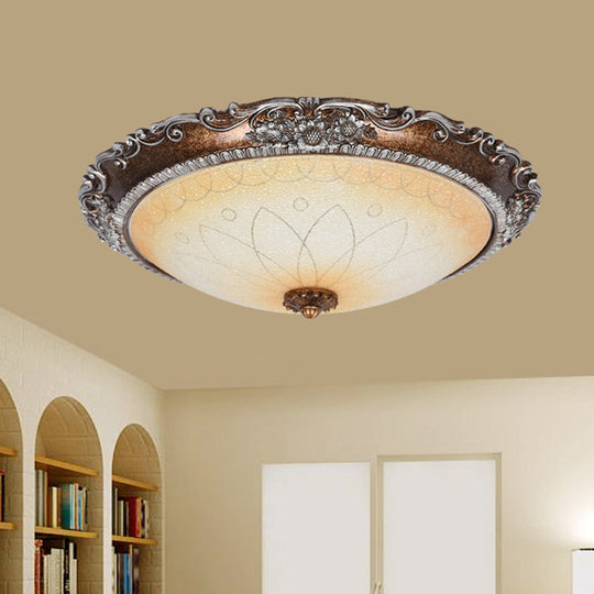 Rustic Red Brown Flush Mount Led Ceiling Light With Frosted Glass Bowl Shade - Ideal For Living Room