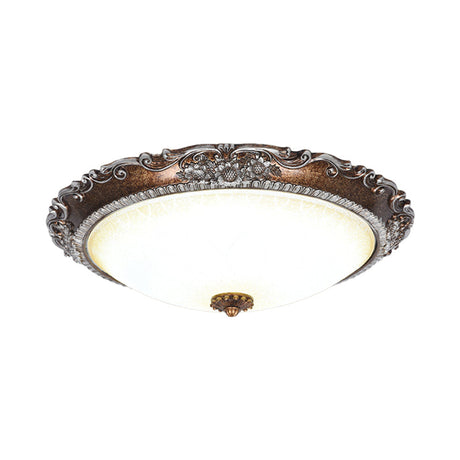 Rustic Red Brown Flush Mount Led Ceiling Light With Frosted Glass Bowl Shade - Ideal For Living Room