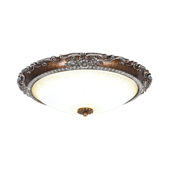 Rustic Red Brown Flush Mount Led Ceiling Light With Frosted Glass Bowl Shade - Ideal For Living Room