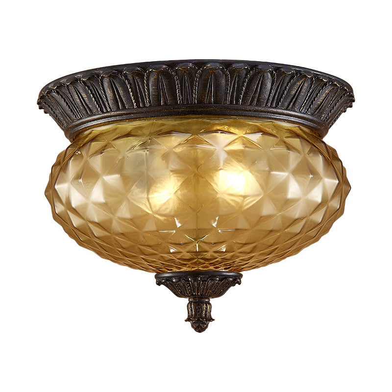 Rustic Amber Beveled Glass Oval Kitchen Flush Mount Lamp - 2-Bulb Black Ceiling Lighting Fixture