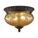 Rustic Amber Beveled Glass Oval Kitchen Flush Mount Lamp - 2-Bulb Black Ceiling Lighting Fixture