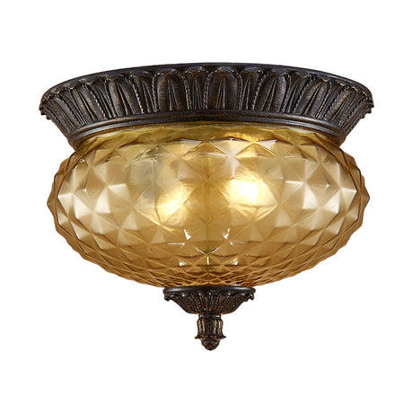 Rustic Amber Beveled Glass Oval Kitchen Flush Mount Lamp - 2-Bulb Black Ceiling Lighting Fixture