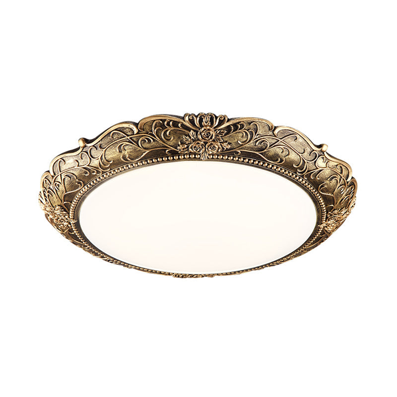 Farmhouse Resin Brass Led Flush Mounted Ceiling Light With Embossed Rose Trim 18.5/21 Diameter
