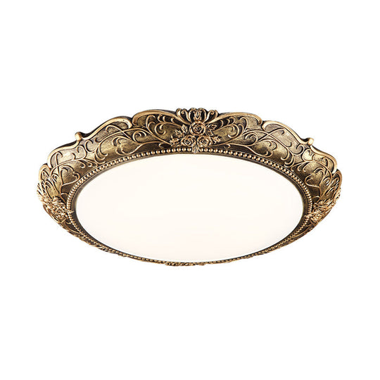 Farmhouse Resin Brass Led Flush Mounted Ceiling Light With Embossed Rose Trim 18.5/21 Diameter