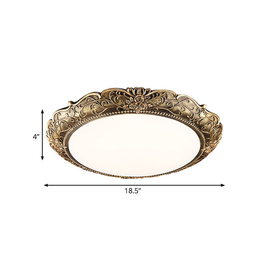 Farmhouse Resin Brass Led Flush Mounted Ceiling Light With Embossed Rose Trim 18.5’/21’ Diameter