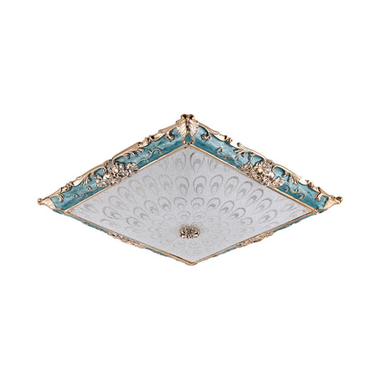 Green Led Flush Mount Ceiling Light With White Glass - Traditional Square Fixture 16/19.5 Width