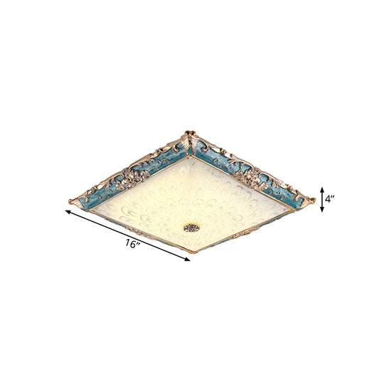 Green Led Flush Mount Ceiling Light With White Glass - Traditional Square Fixture 16’/19.5’ Width