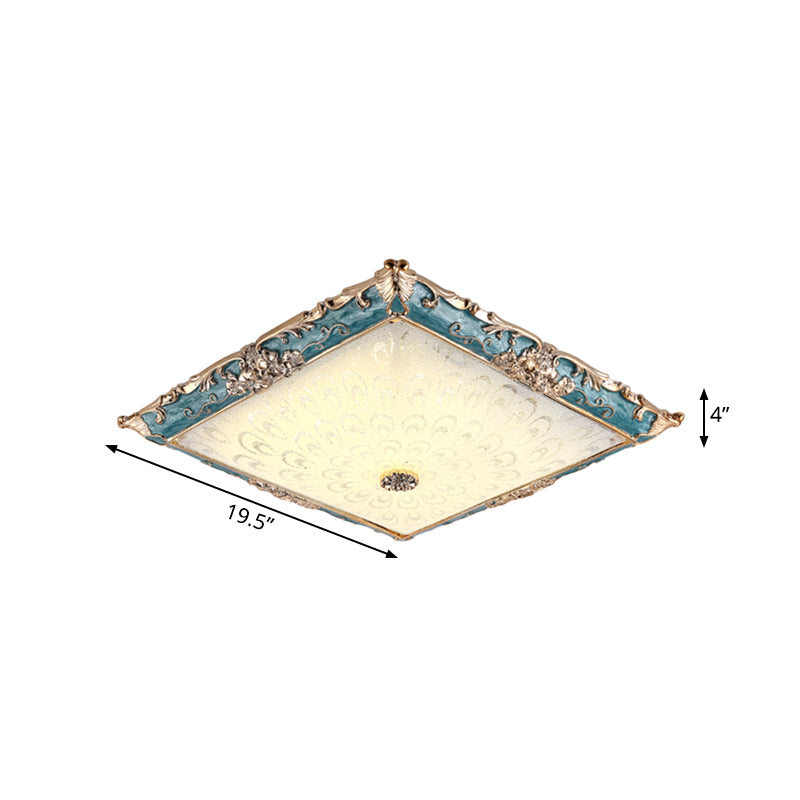 Green Led Flush Mount Ceiling Light With White Glass - Traditional Square Fixture 16/19.5 Width