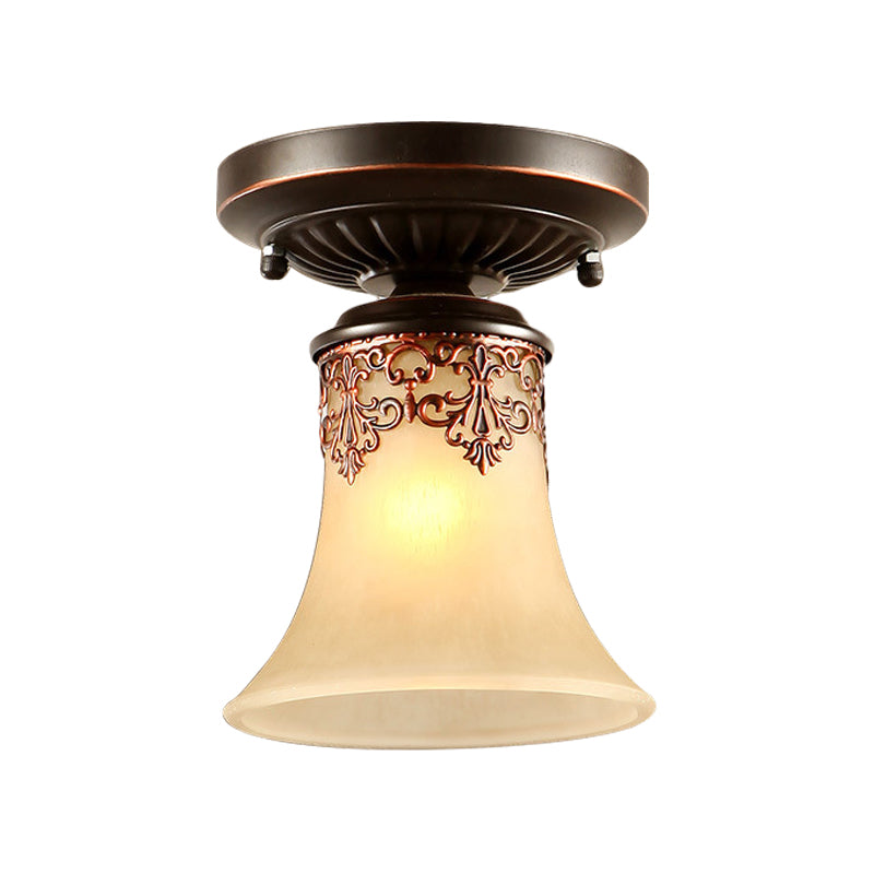 Trumpet Ceiling Light - Country Style White Frosted Glass Flush Mount Fixture