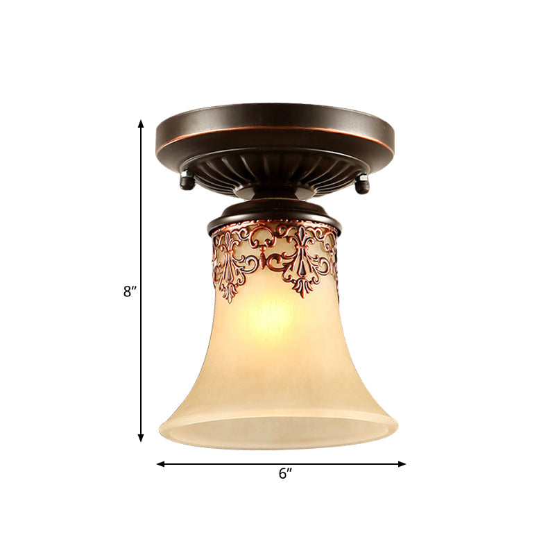 Trumpet Ceiling Light - Country Style White Frosted Glass Flush Mount Fixture