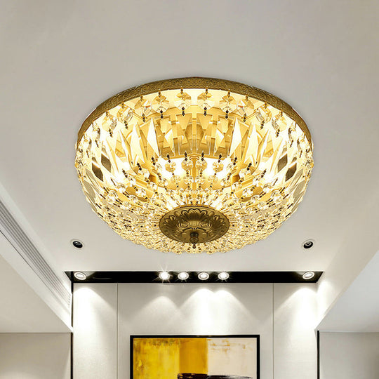 Clear Crystal Strand Flush Light - Modern Dome 4 - Head Ceiling Lamp In Brass For Living Room