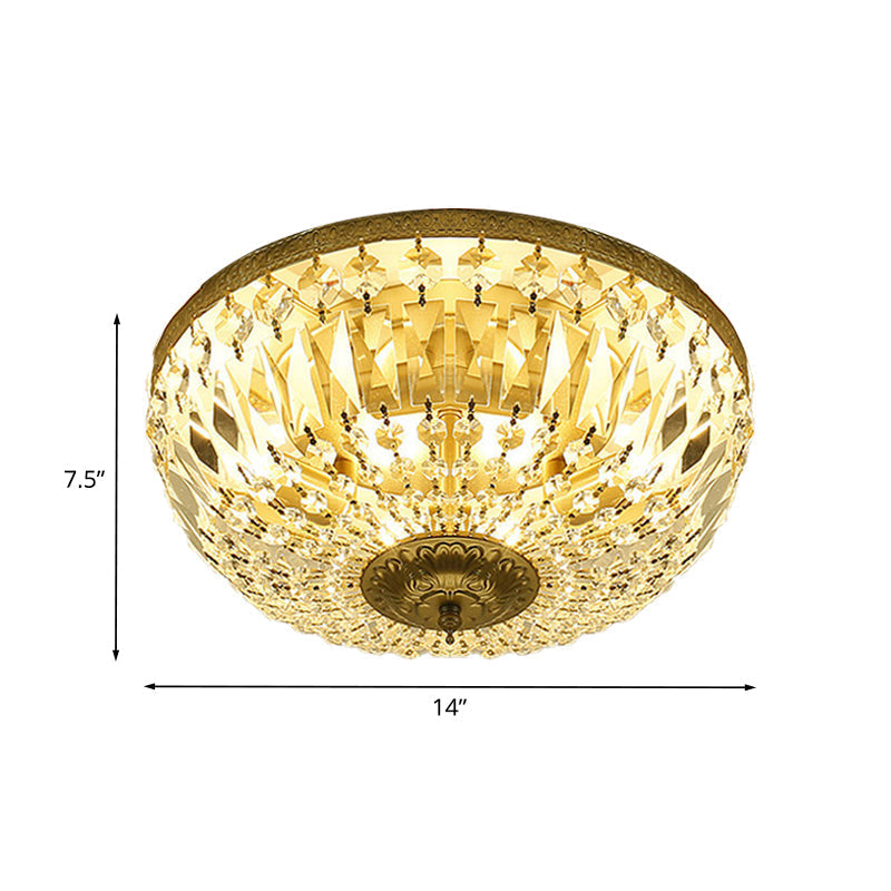 Clear Crystal Strand Flush Light - Modern Dome 4 - Head Ceiling Lamp In Brass For Living Room