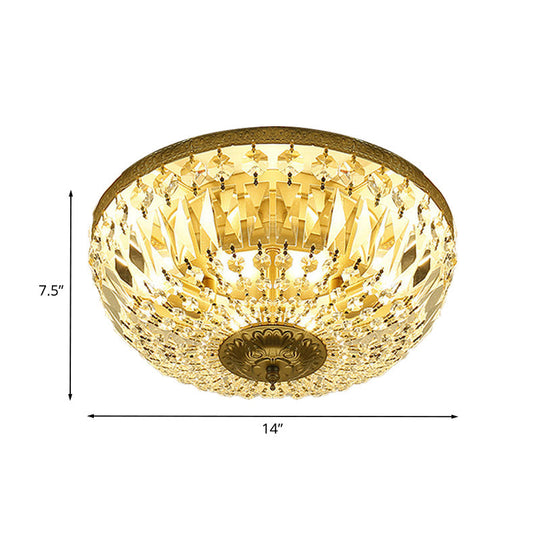 Clear Crystal Strand Flush Light - Modern Dome 4 - Head Ceiling Lamp In Brass For Living Room