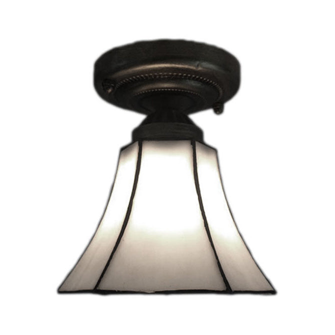Small Antique Bronze Corridor Bell Ceiling Mount Light With Tiffany White Art Glass – 1 Head Lamp