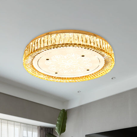 Clear Crystal Led Drum Flush Mount Light | Modern Chrome Ceiling Lamp For Bedroom