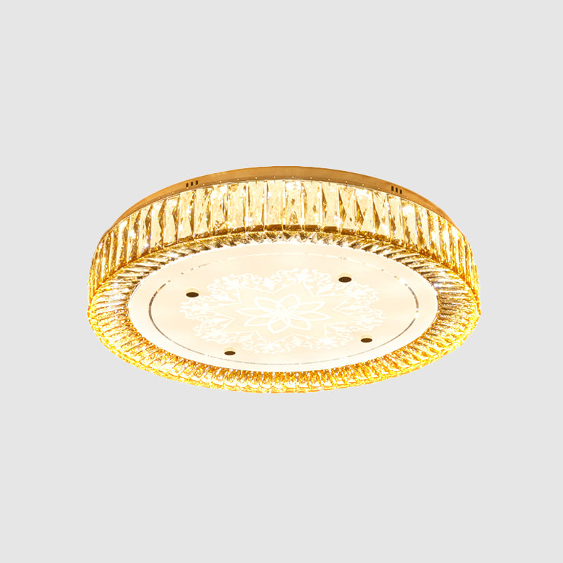 Clear Crystal Led Drum Flush Mount Light | Modern Chrome Ceiling Lamp For Bedroom