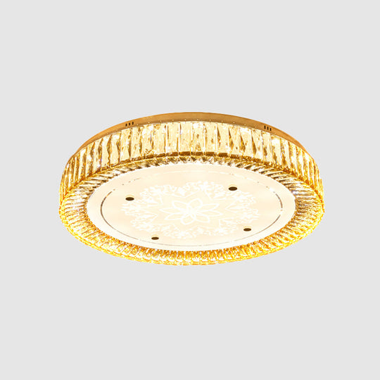 Clear Crystal Led Drum Flush Mount Light | Modern Chrome Ceiling Lamp For Bedroom