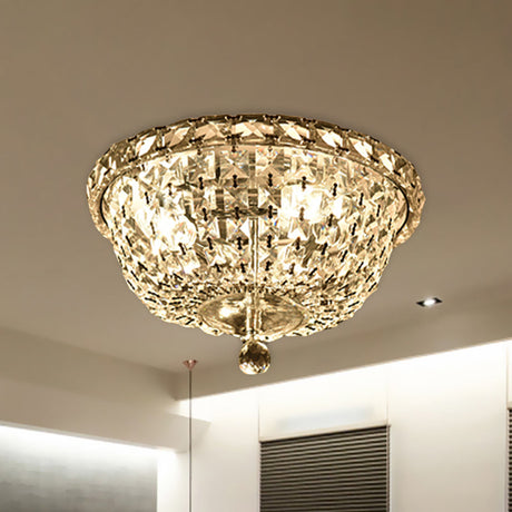 Modernist Crystal Ceiling Light Fixture - 3 Heads Flush Mount Bowl Shade