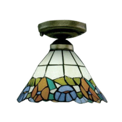 Tiffany Retro Loft Ceiling Light With Stained Glass Shade For Bedroom