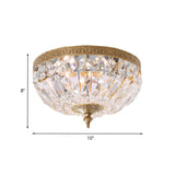 Modern Brass Bowl-Shape Ceiling Flush Light With Crystal Strand - 2 Bulbs Bedroom Lamp