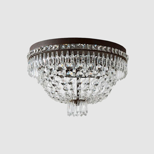 Traditional 3 - Head Crystal Strand Basket Flushmount Ceiling Lamp In Black