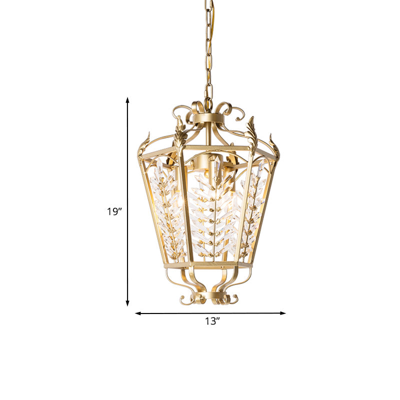 Minimalist Gold Chandelier Lighting Fixture With Faceted Crystals And Botanical Stem Pendant Light