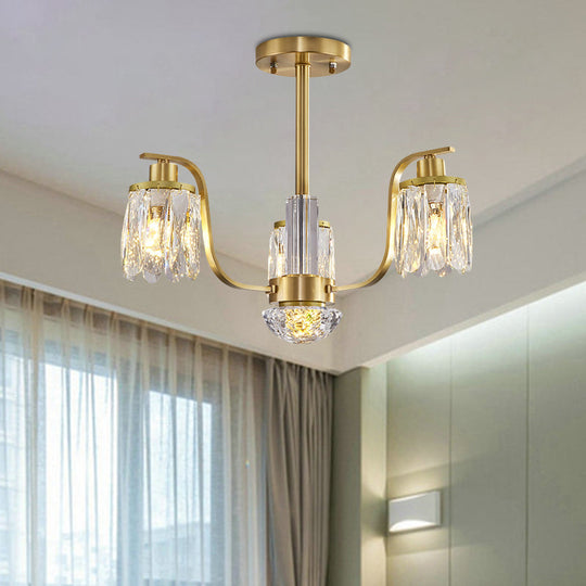Gold 3-Bulb Cylindrical Hanging Chandelier With Beveled Glass – Stylish Suspended Lighting