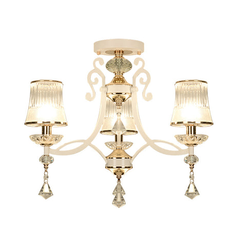 Minimalist Swirling Kitchen Pendant Chandelier With Crystal Raindrop Accent - 3 Lights Black/White
