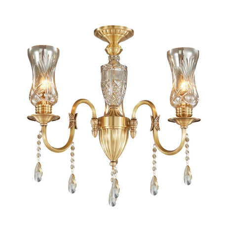 Modern Prismatic Crystal Pendant Chandelier For Living Room 3-Head Gold Lighting Fixture