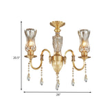 Modern Prismatic Crystal Pendant Chandelier For Living Room 3-Head Gold Lighting Fixture