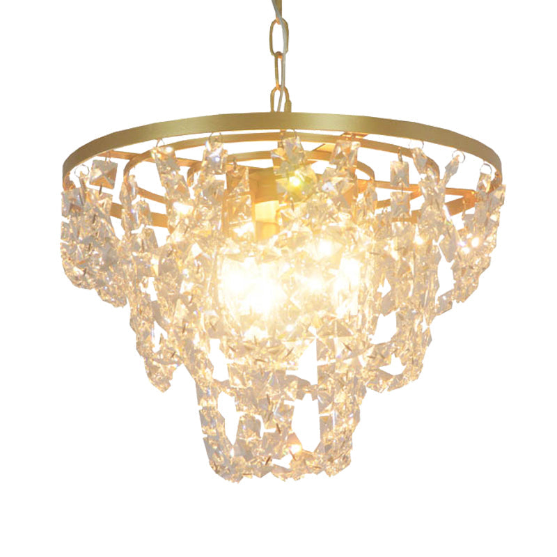 Nordic Gold Chandelier With Beveled Crystal Prisms - Chain Hung Pendant Light 3 Lights