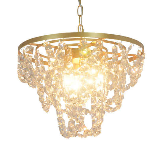 Nordic Gold Chandelier With Beveled Crystal Prisms - Chain Hung Pendant Light 3 Lights