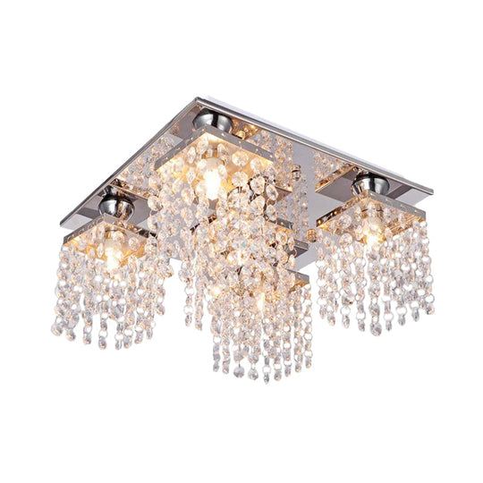 Modern Crystal Chain Ceiling Mount Light Fixture - 4 - Light Flush For Living Room