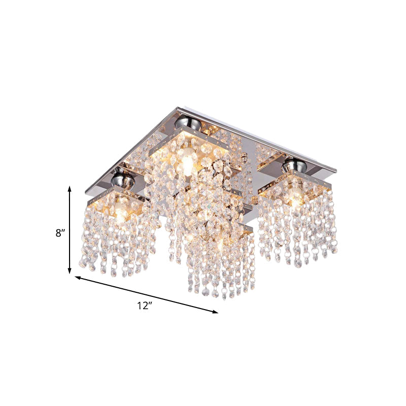 Modern Crystal Chain Ceiling Mount Light Fixture - 4 - Light Flush For Living Room